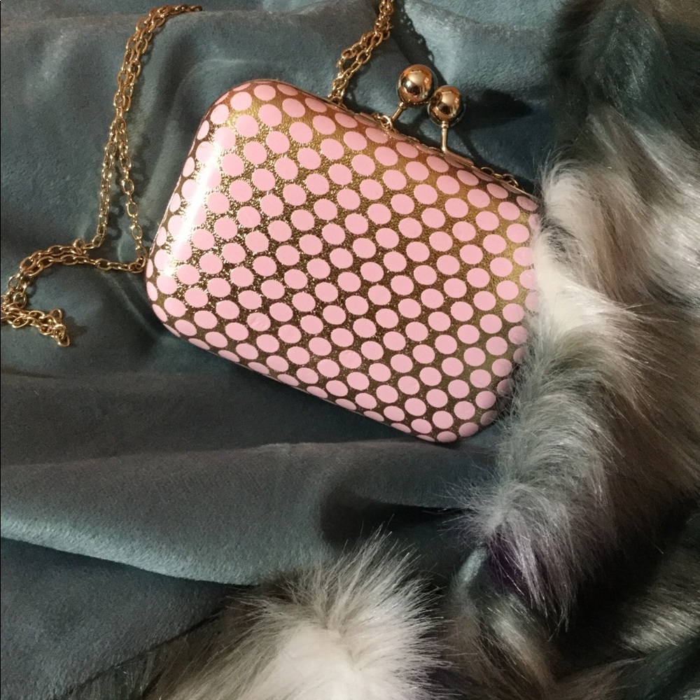 Pink and Gold Hand clutch with gold strap